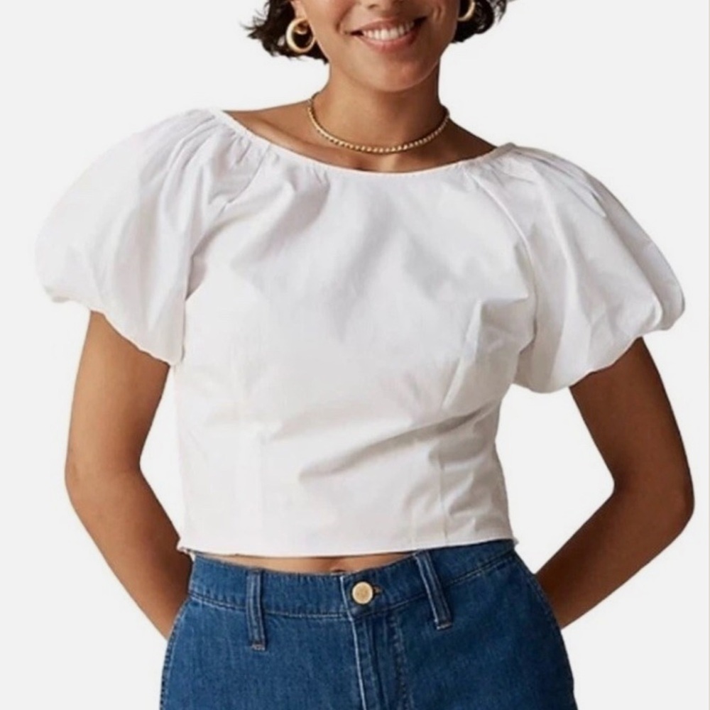 White J.Crew Puff Sleeve Blouse Size 6